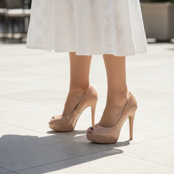 Nine West Shoes - Nine West Nude Peep-Toe 4” Heels